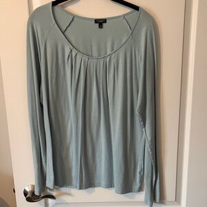 Talbots Soft Sage Green Long Sleeve Pleated Scoop Neck Top